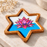 Lotus Star of David tray with pink lotus on blue, top view