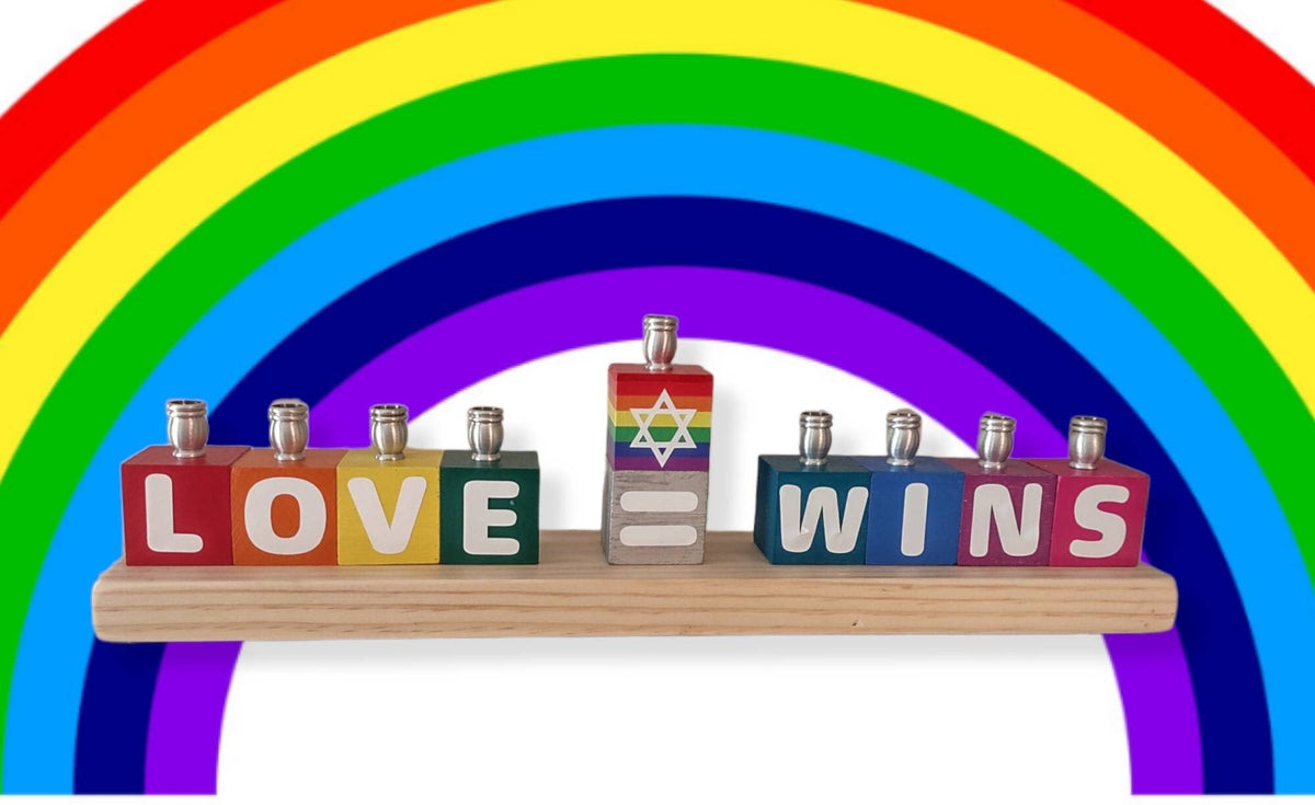 Love Wins menorah, front view