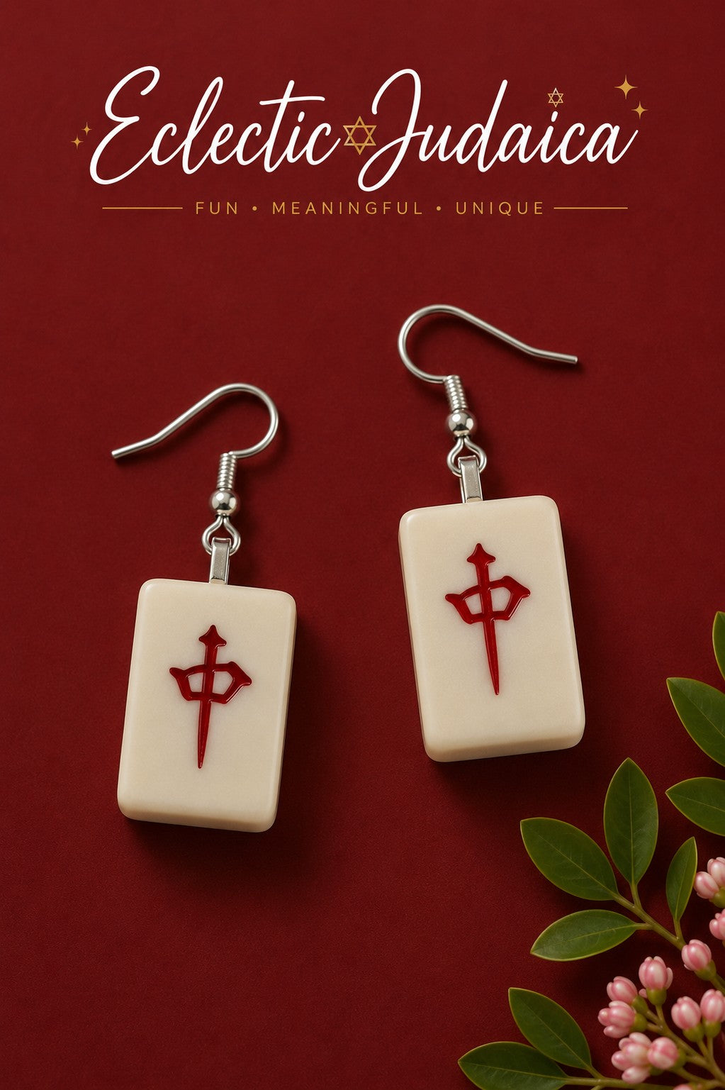 Red dragon mah jong tile earrings on red