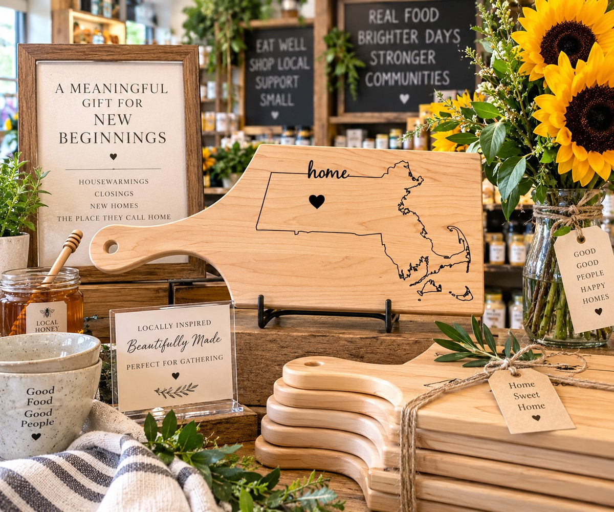 Massachusetts Home Engraved Maple Cutting Board, Massachusetts board among gift items