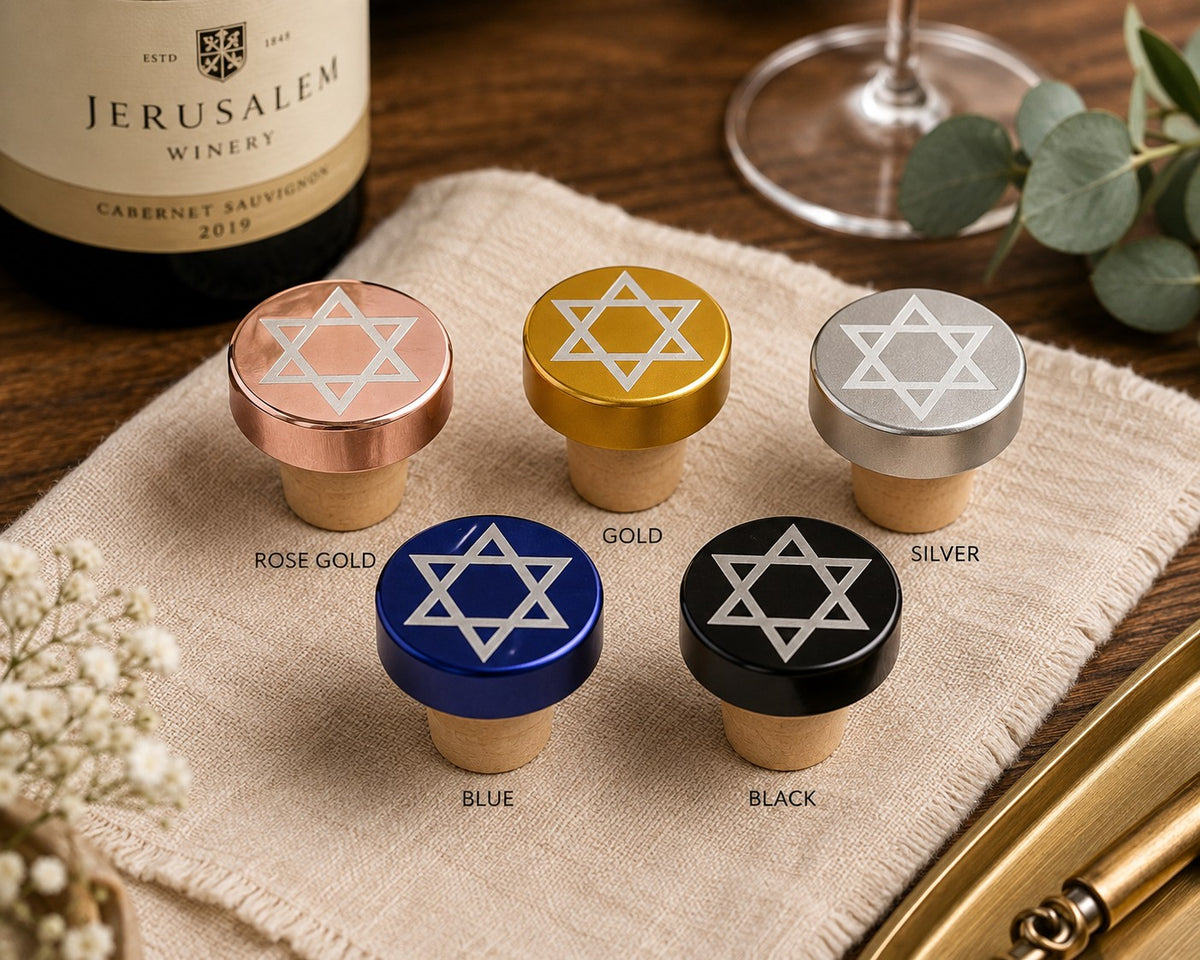 Metallic Star of David Wine Bottle Stopper, set of metallic stoppers in assorted colours