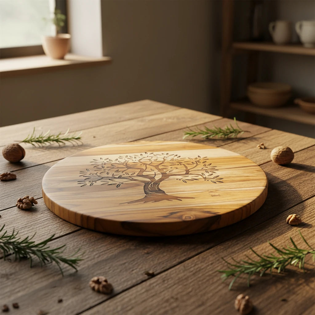 Olive tree board on a kitchen counter