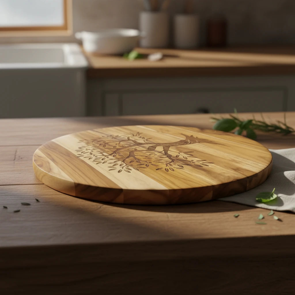 Olive tree board on a wood counter
