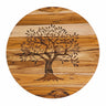 Round teak board engraved with an olive tree