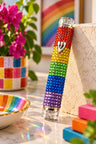 Rainbow rhinestone mezuzah case with colourful decor