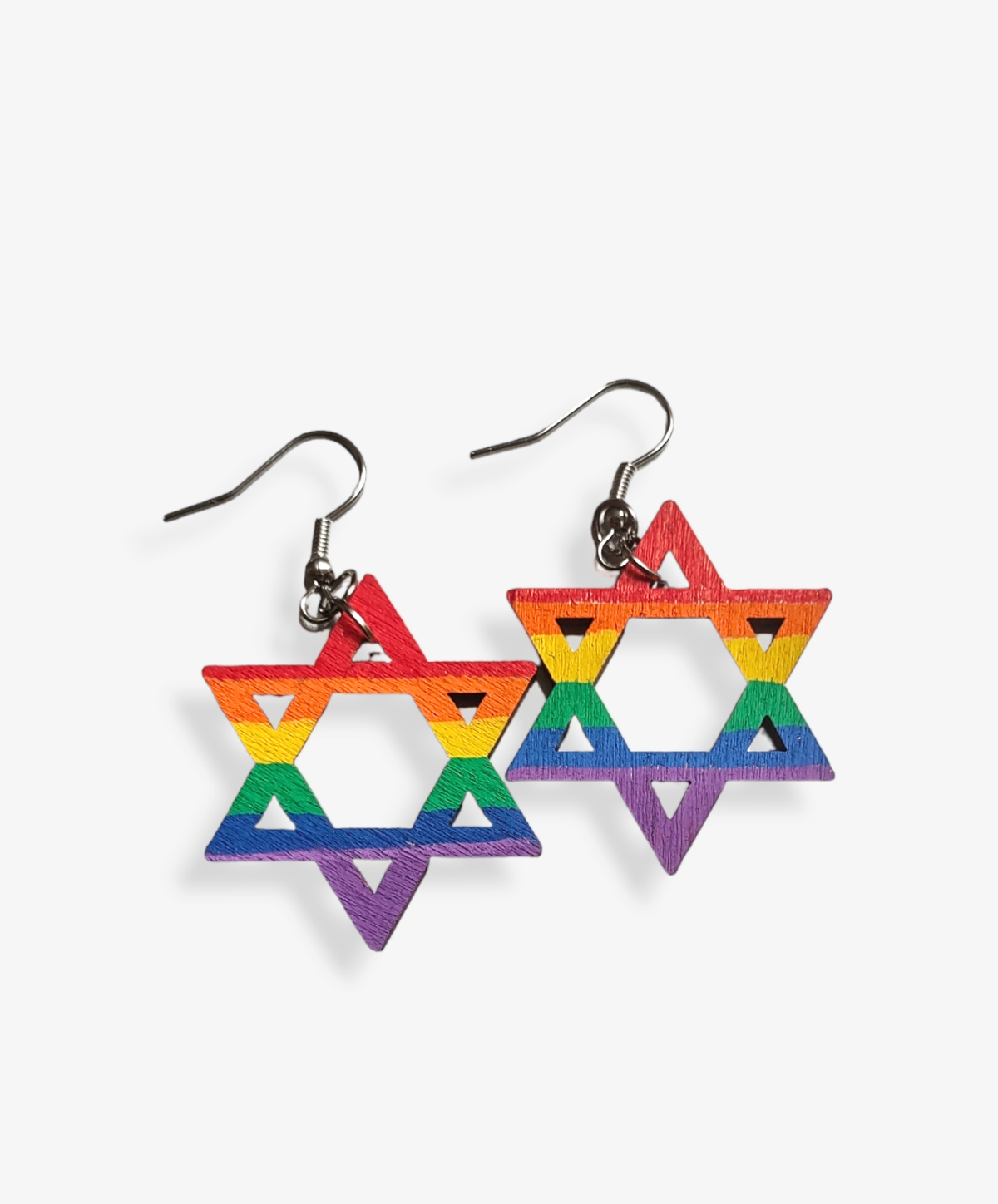 Rainbow Star of David earrings on white