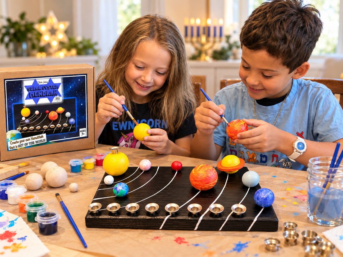 Children painting the solar system menorah