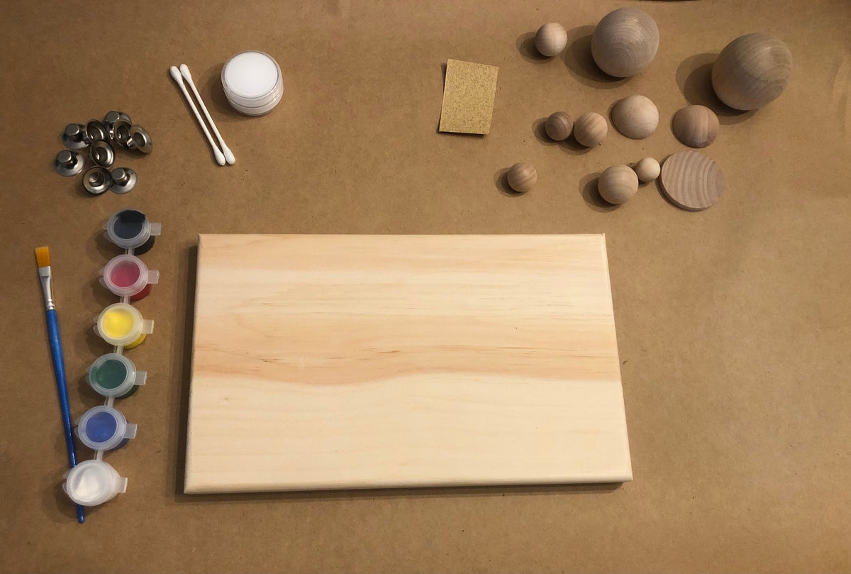 Solar System Menorah Kit, unpainted wood base and kit parts