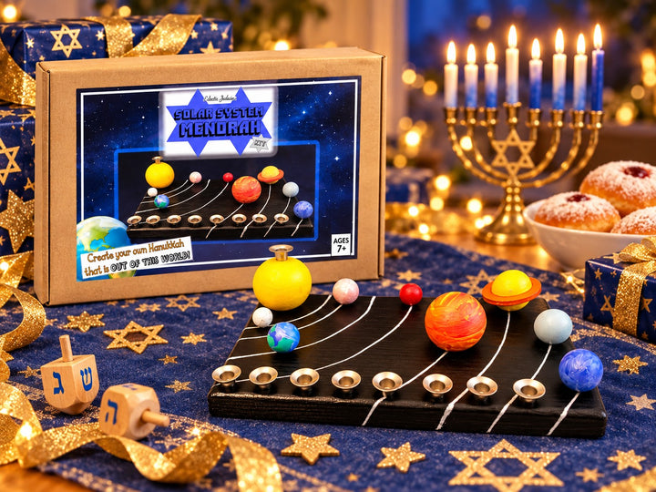 Solar system menorah kit with planets and paints