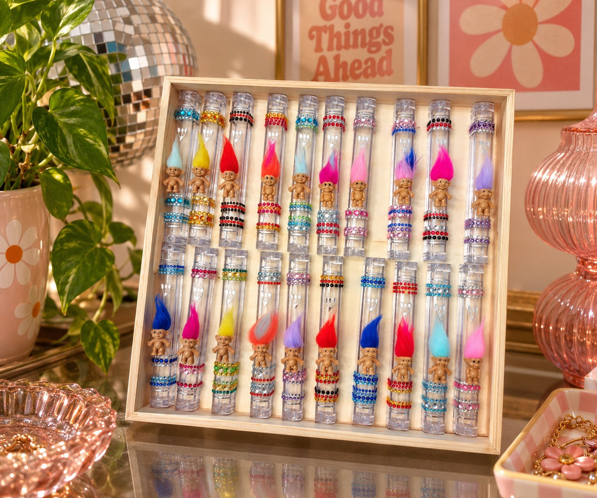 Vintage Trolls Mezuzah Case, troll doll mezuzah cases in a display box