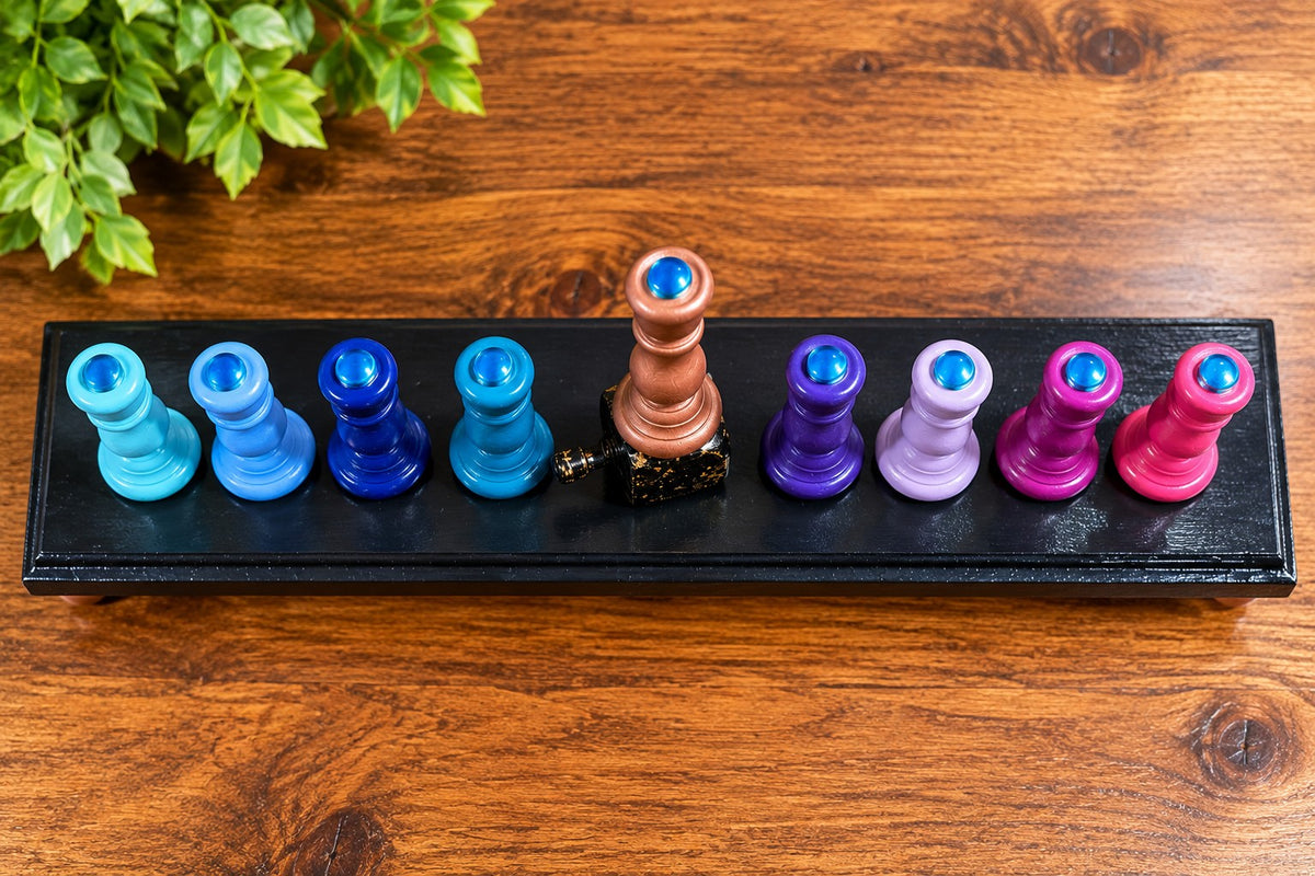 Zaphira Hand-Painted Wood Menorah, Zaphira menorah from above