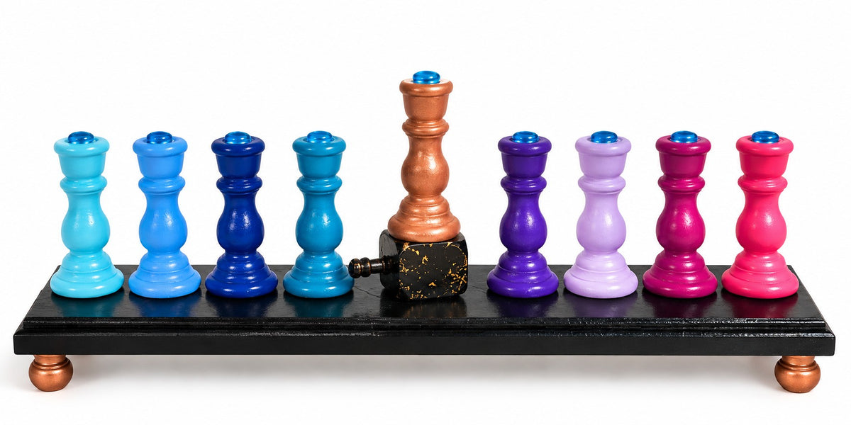 Zaphira Hand-Painted Wood Menorah, Zaphira menorah on white