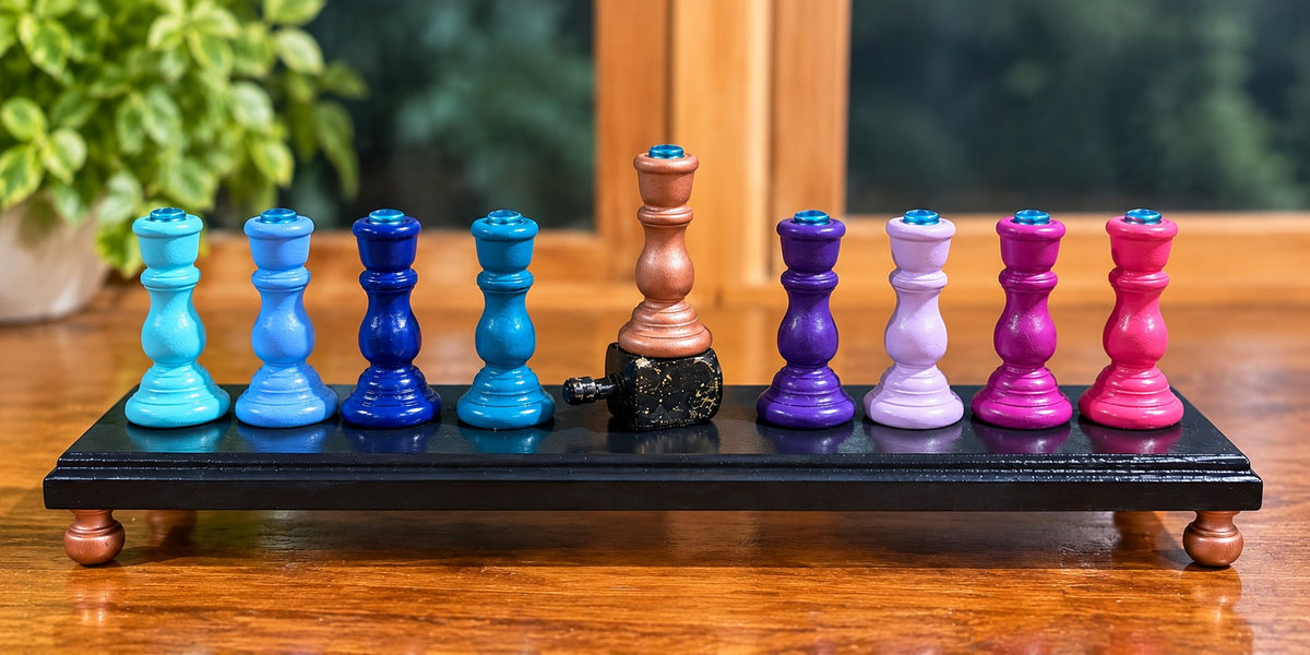 Zaphira menorah on a wood table