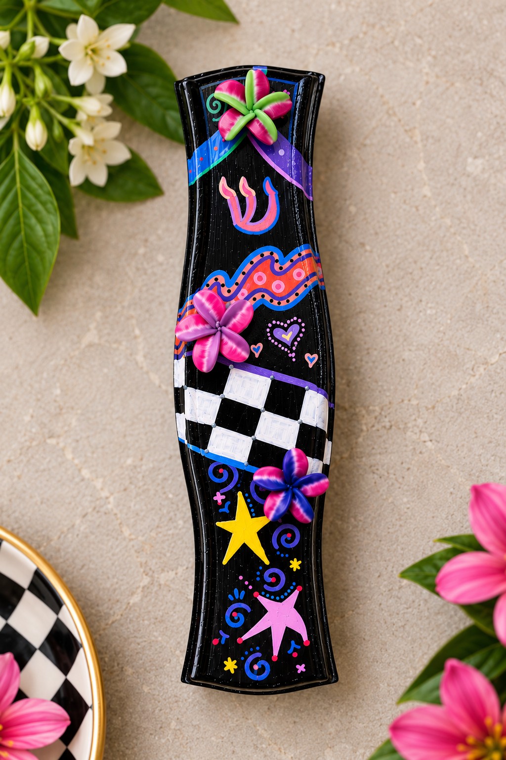 Zelda Hand-Painted Mezuzah Case, Zelda mezuzah with flowers