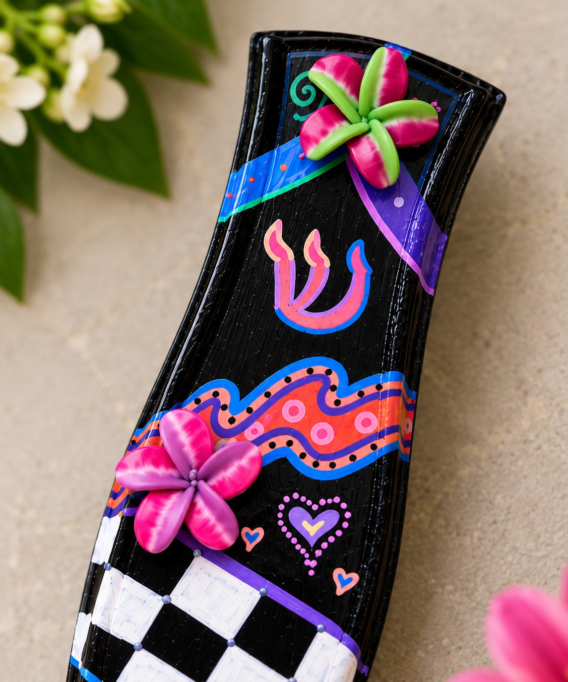 Close-up of the hand-painted Zelda design