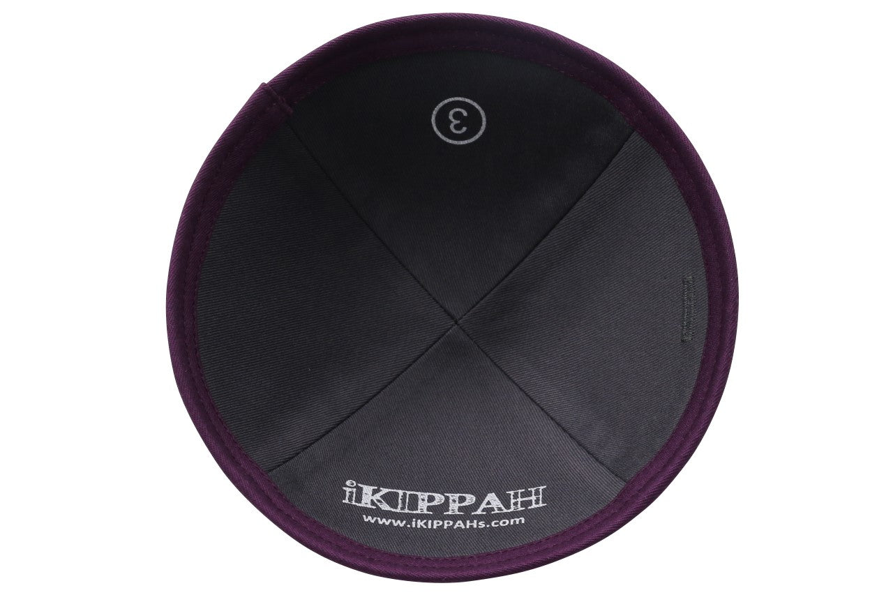 Eggplant Cotton Kippah - side view showing six-panel design