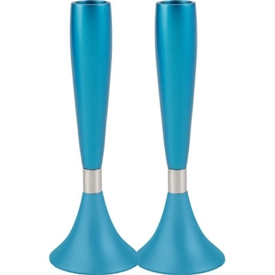 Anodized Aluminum Shabbat Candlesticks Large Turquoise