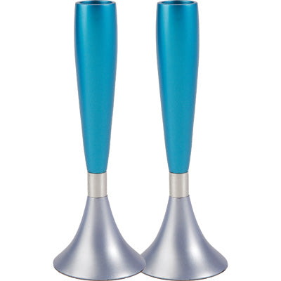 Anodized Aluminum Shabbat Candlesticks Large Turquoise/ Silver