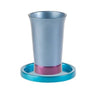 Anodized Aluminum Kiddush Cup and Saucer Blue / Maroon (EM-GM2)