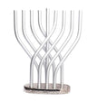 Emanuel Flame menorah, nine silver aluminum tubes twisting and crossing above an oval hammered base