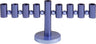 Emanuel menorah with blue and purple anodized cylinder cups and beads on a center stem and round base