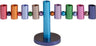 Emanuel menorah with multicolor anodized cylinder cups and beads on a teal stem and round blue base