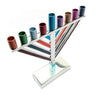Small Emanuel Chabad style menorah with straight diagonal arms and multicolor cylinder cups