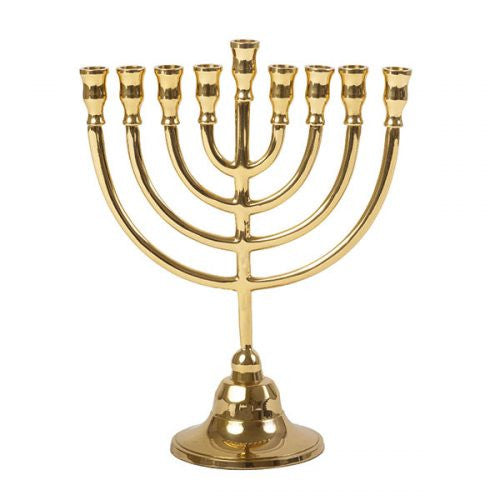 Emanuel Classic bronze menorah with smooth nested arched branches and a round stepped base