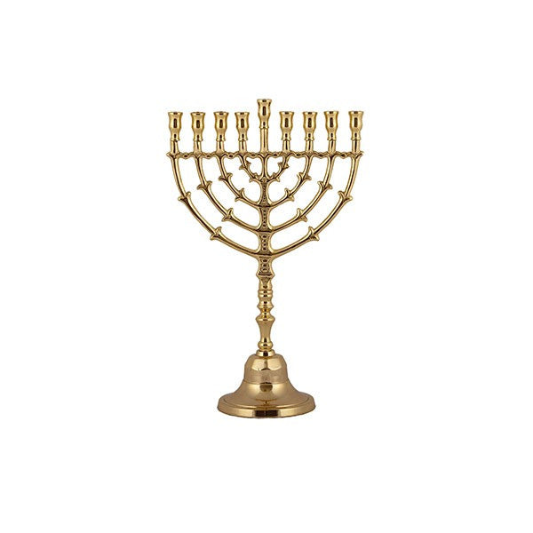 Emanuel Classic bronze menorah with branched arms, turned stem and bell base, Leaves design