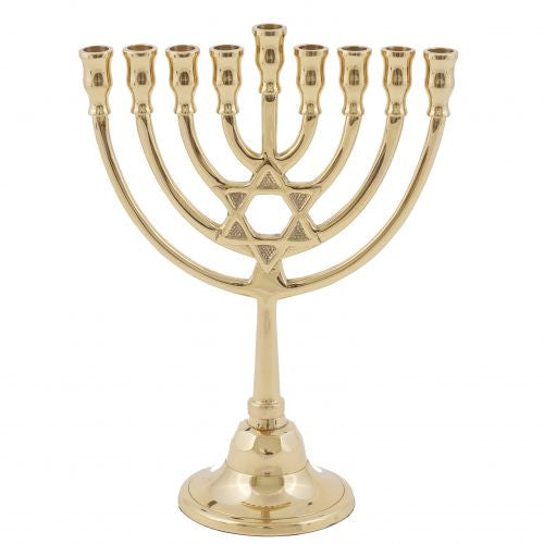 Emanuel Classic bronze menorah with a Magen David in the arched branches and a round base