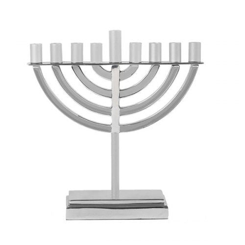 Emanuel Classic silver menorah with nested arched branches and a rectangular base
