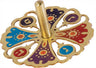 Emanuel laser cut dreidel with multicolor pomegranate cutouts and gold tone frame and spinner