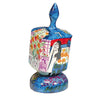 Yair Emanuel large painted dreidel on a stand, figures and city