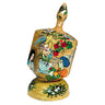 Yair Emanuel large painted dreidel on a stand, golden flowers