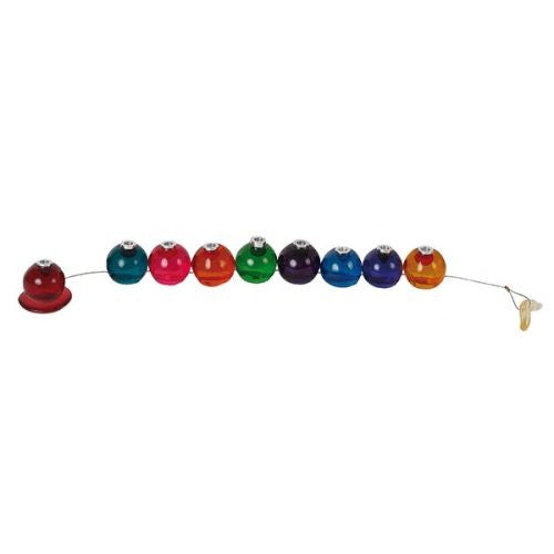 Emanuel Poly menorah, nine translucent colored balls with candle holes strung in a row
