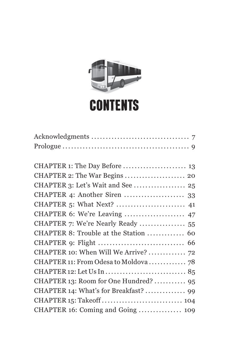 Table of contents for Escape from Ukraine listing chapters 1 to 16