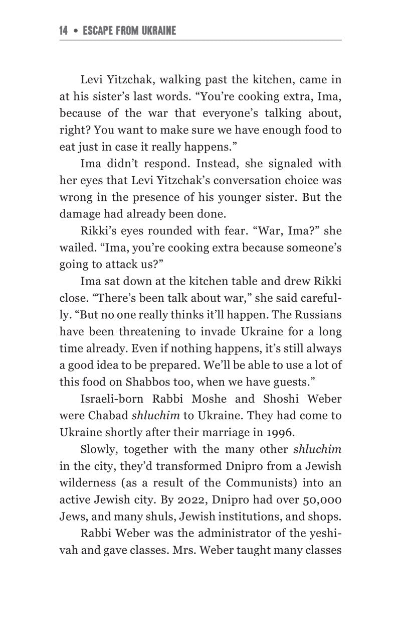 Chapter 1 text page from Escape from Ukraine about the Weber family in Dnipro