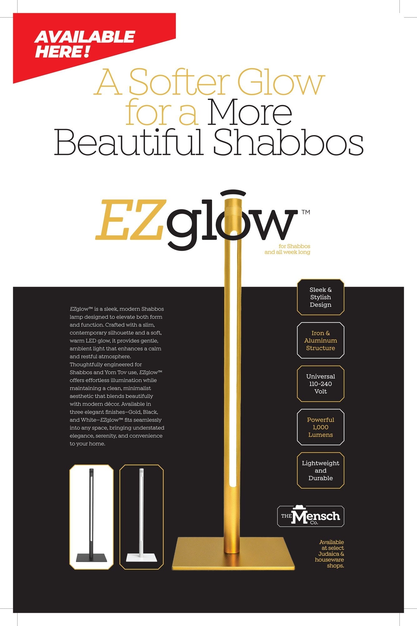 EZglow Shabbos Lamp — A Softer Glow for a More Beautiful Shabbos | Judaica Square