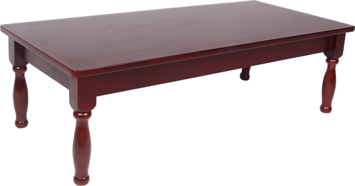 Low rectangular wood menorah stand with dark mahogany-style finish