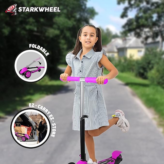 StarkWheel 3-Wheel Kick Scooter for Toddlers, Pink - Ages 3-6 — three-wheel toddler, view 3 | Judaica Square Lakewood