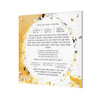 Square Al Hamichya panel with Hebrew bracha text inside a gold and white swirl, mounted on chrome standoffs