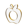 White apple-shaped acrylic napkin ring with gold edging, front view