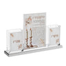 Blush Hadlakos Neiros set: rose brochos card between Shabbos match holder and tzedakah box on a base