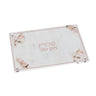 Blush Rose challah board with rose-gold Shabbos V'Yom Tov lettering and corner roses under glass