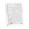 Blush Rose Hadlakos Neiros card with candlestick art and interlinear text inside clear lucite, on legs