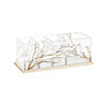 Botanical Bloom cutlery holder, clear with gold and white branch artwork, four compartments on a gold base