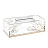 Botanical Blooms cake log holder, clear rectangular box with gold branch artwork, lid handle and gold base