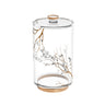 Botanical Blooms cookie jar, clear cylinder with gold branch artwork, gold-ringed lid knob and gold base