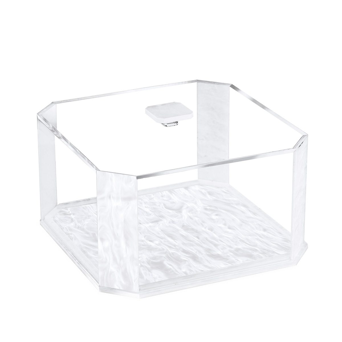 White Pearl version of the bundt holder with a white swirled base under the clear airtight lid