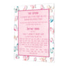 Butterfly Modeh Ani and Shema wall plaque, pink text panel framed by watercolor butterflies, chrome standoffs